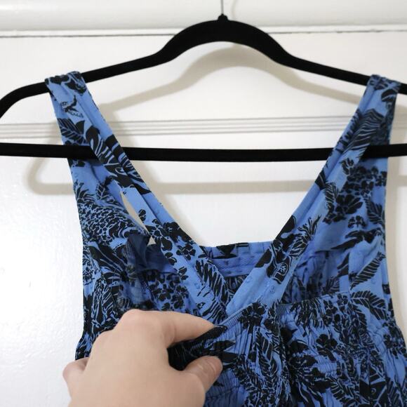 Vintage Free People Blue Tropical Smocked Cotton Mini Dress 4 Boho Travel - Picture 6 of 8